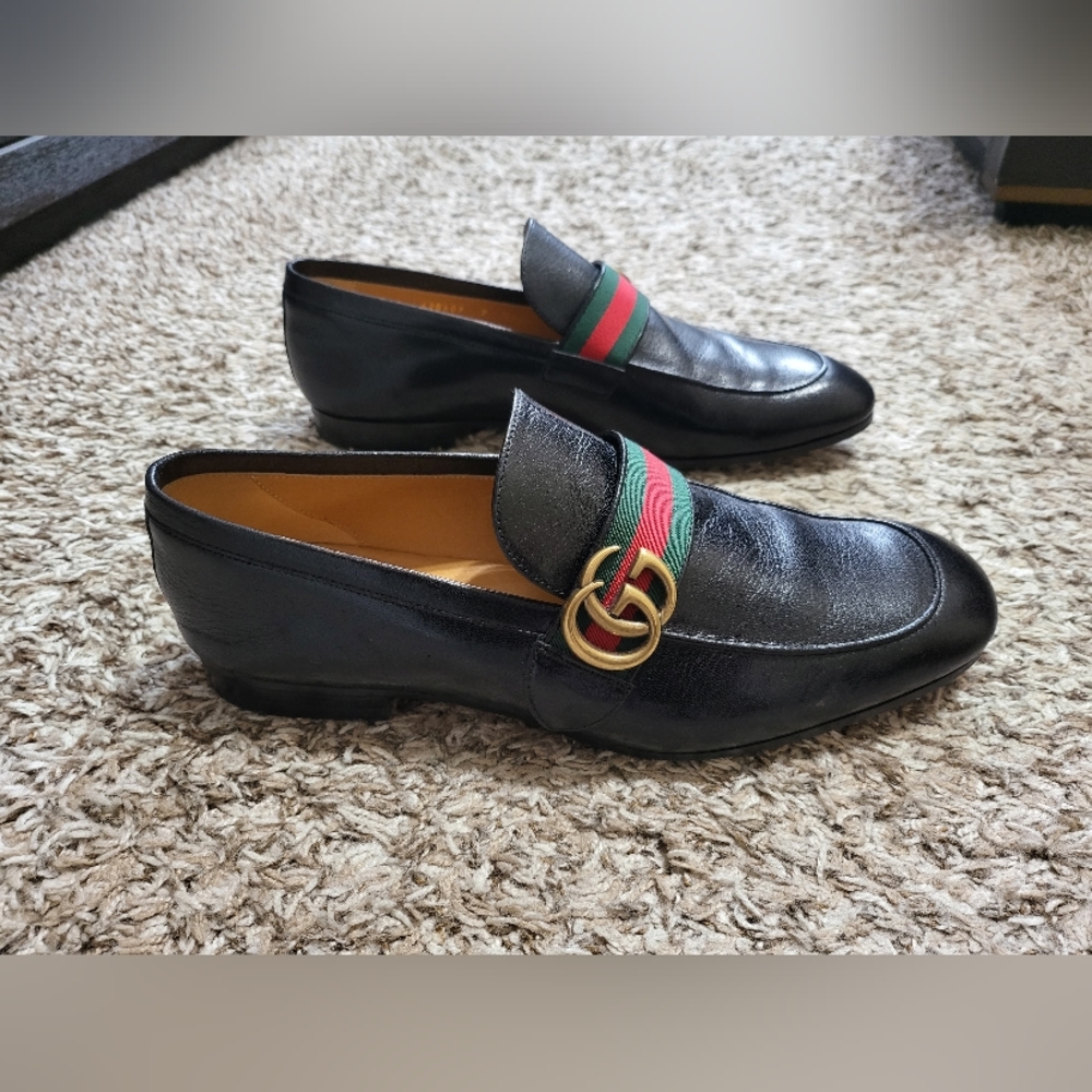 Gucci GG Donnie Web Leather Men Black Loafer SIZE 9